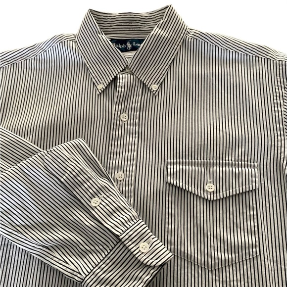 RALPH LAUREN 100% Cotton Men's Black/White Striped Shirt, Size M - Picture 8 of 10